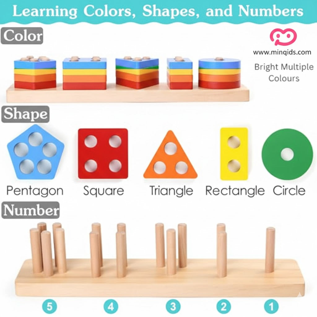 5-in-1 Premium Wooden Geometric Shape Sorter & Counting Stacker