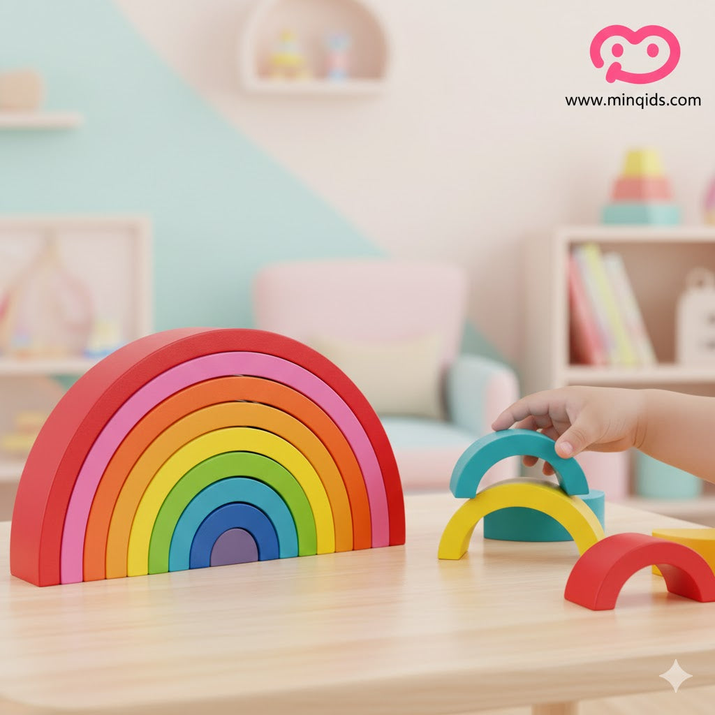 Building Blocks Rainbow Stacking Game 9 pcs | Premium Wooden Material