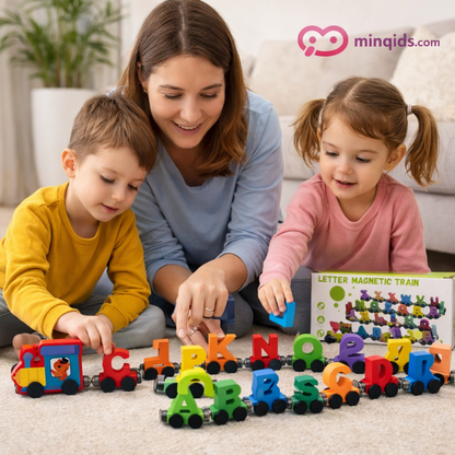 Alphabet Letter Train Magnetic – 27 Piece Colorful Wooden Educational Toy for Toddlers