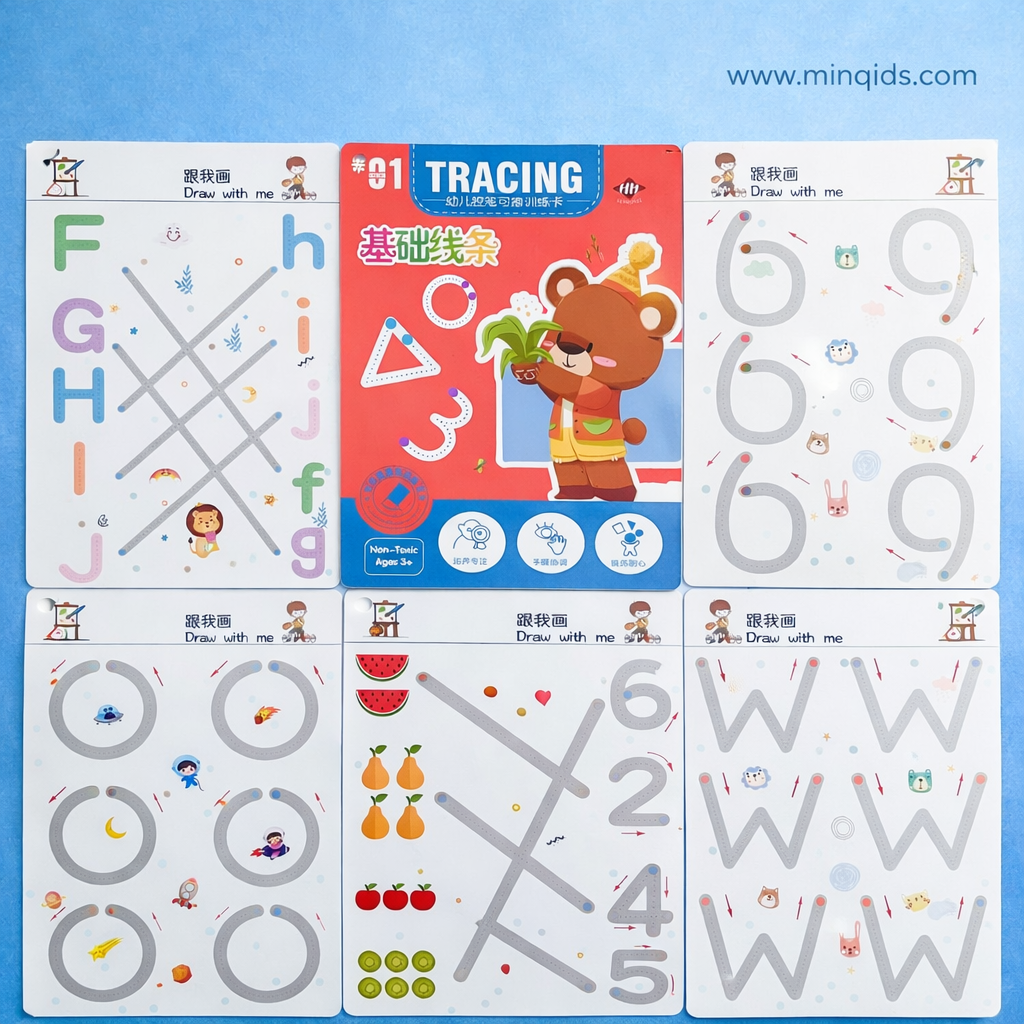 Pen Control Practice Book for Kids | Reusable Tracing Training Cards (64 PCS) with Marker Pens | Early Writing & Handwriting Skills Kit