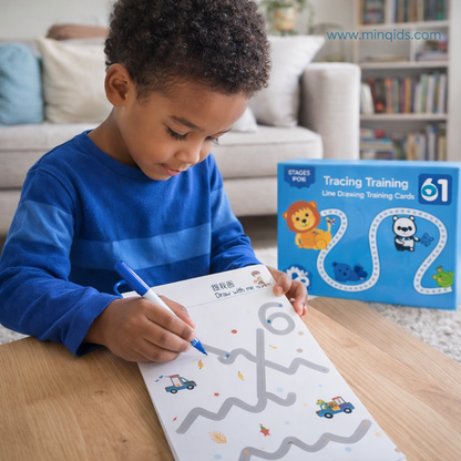 Pen Control Practice Book for Kids | Reusable Tracing Training Cards (64 PCS) with Marker Pens | Early Writing & Handwriting Skills Kit
