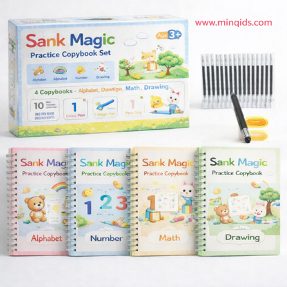 Magic Practice Copybook for Kids | 4 BOOK + REFILL+  Pen + Grip