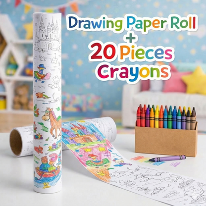 Drawing Paper Roll with 20 Crayons – 3 meter Long Coloring Roll Activity Kit for Kids