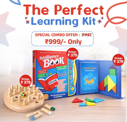 Learning Kit Combo – Intelligence Book + Tangram Wooden Puzzle + Memory Game for Kids