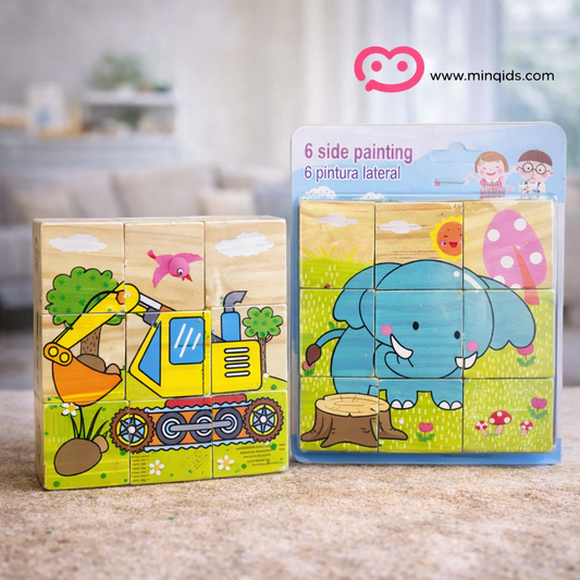 6 Side Painting Wooden Puzzle – Vehicle & Animal Cube Puzzle Toy (2+ Years)