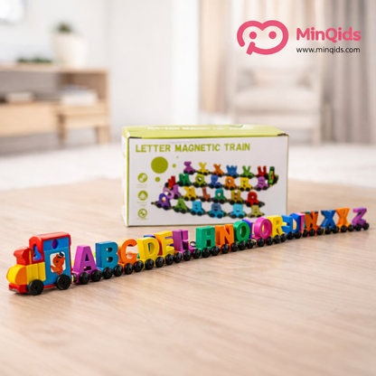 Alphabet Letter Train Magnetic – 27 Piece Colorful Wooden Educational Toy for Toddlers