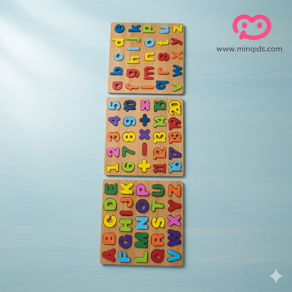 Learning ABCD, abcd & Numbers Wooden Educational Board
