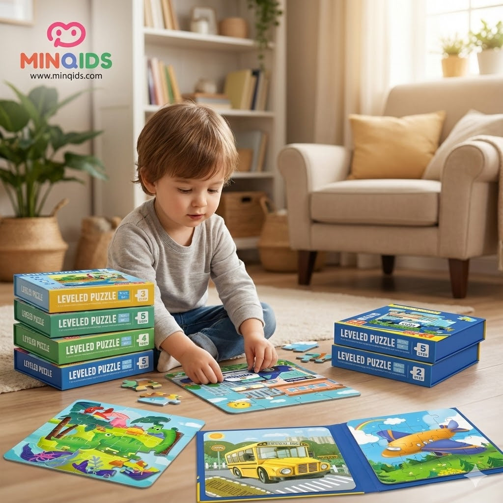 Leveled Puzzle 3 in 1 Magnetic Book – 47 Pieces Montessori Educational Toy for Kids