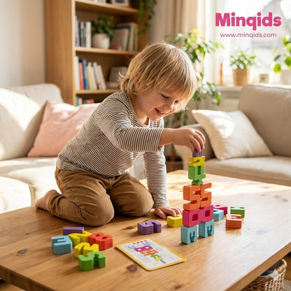 Building Number Block Set – 20-Piece Premium Wooden Stacking Puzzle with Challenge Cards