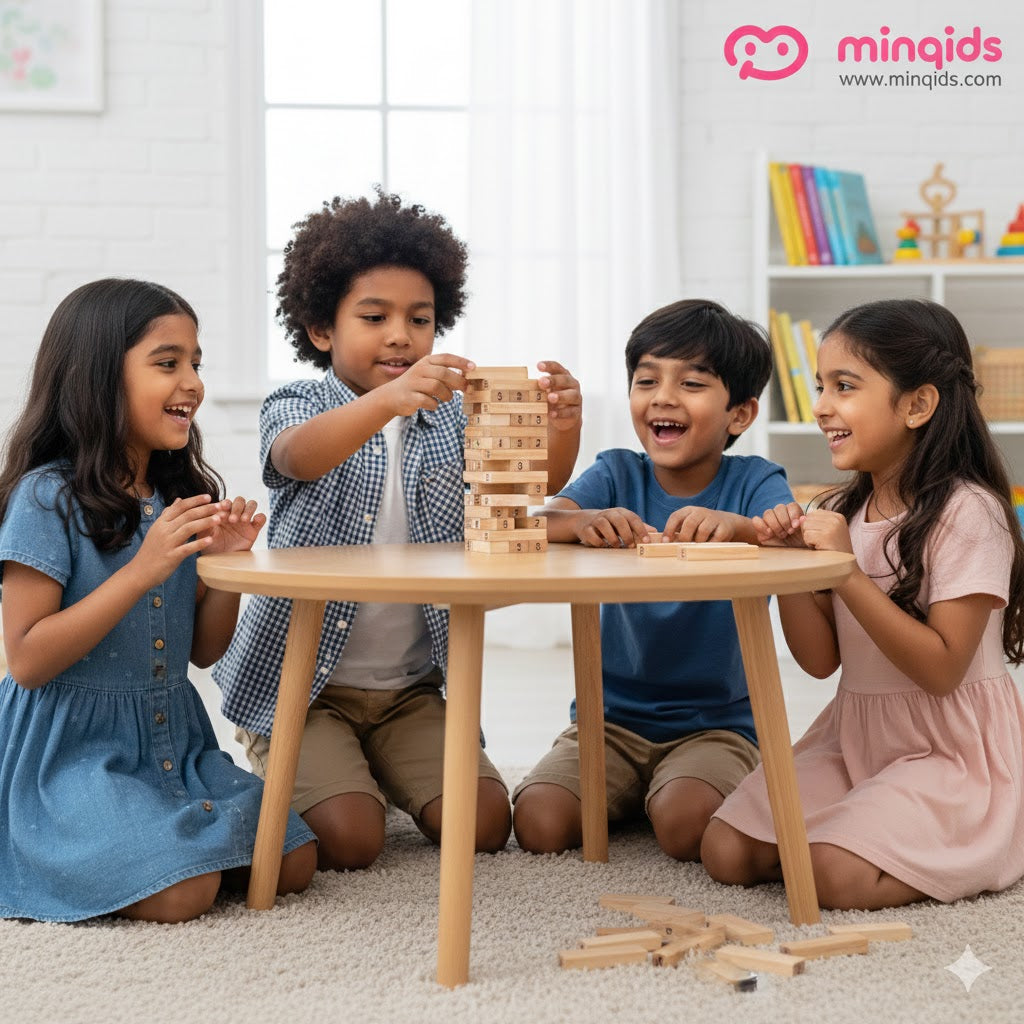 Jenga Game | Numbered Block Tower with Dice 54-Piece Wooden Material