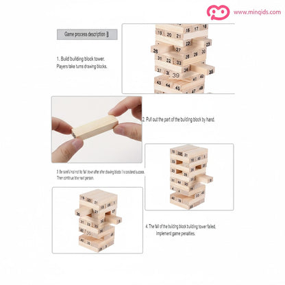 Jenga Game | Numbered Block Tower with Dice 54-Piece Wooden Material