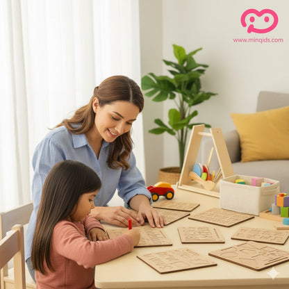 Tracing Board For Hand Writing skill |4-in-2 (ABCD, abcd, Numbers & Shapes) | Premium Wooden Material