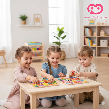 Learning ABCD, abcd & Numbers Wooden Educational Board