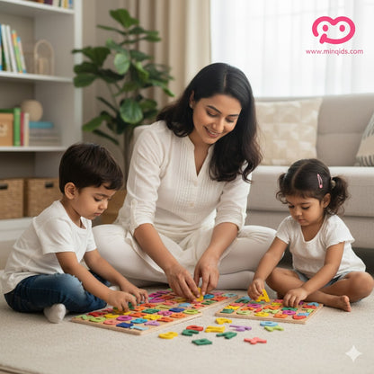 Learning ABCD, abcd & Numbers Wooden Educational Board