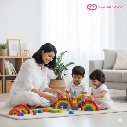 Building Blocks Rainbow Stacking Game 9 pcs | Premium Wooden Material