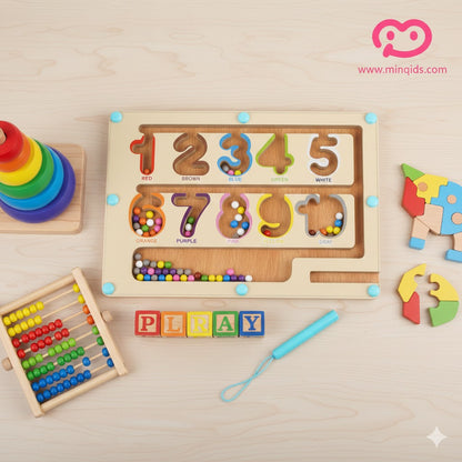Magnetic Maze Game - Number : Color Classification Game | Premium Quality Wooden toy