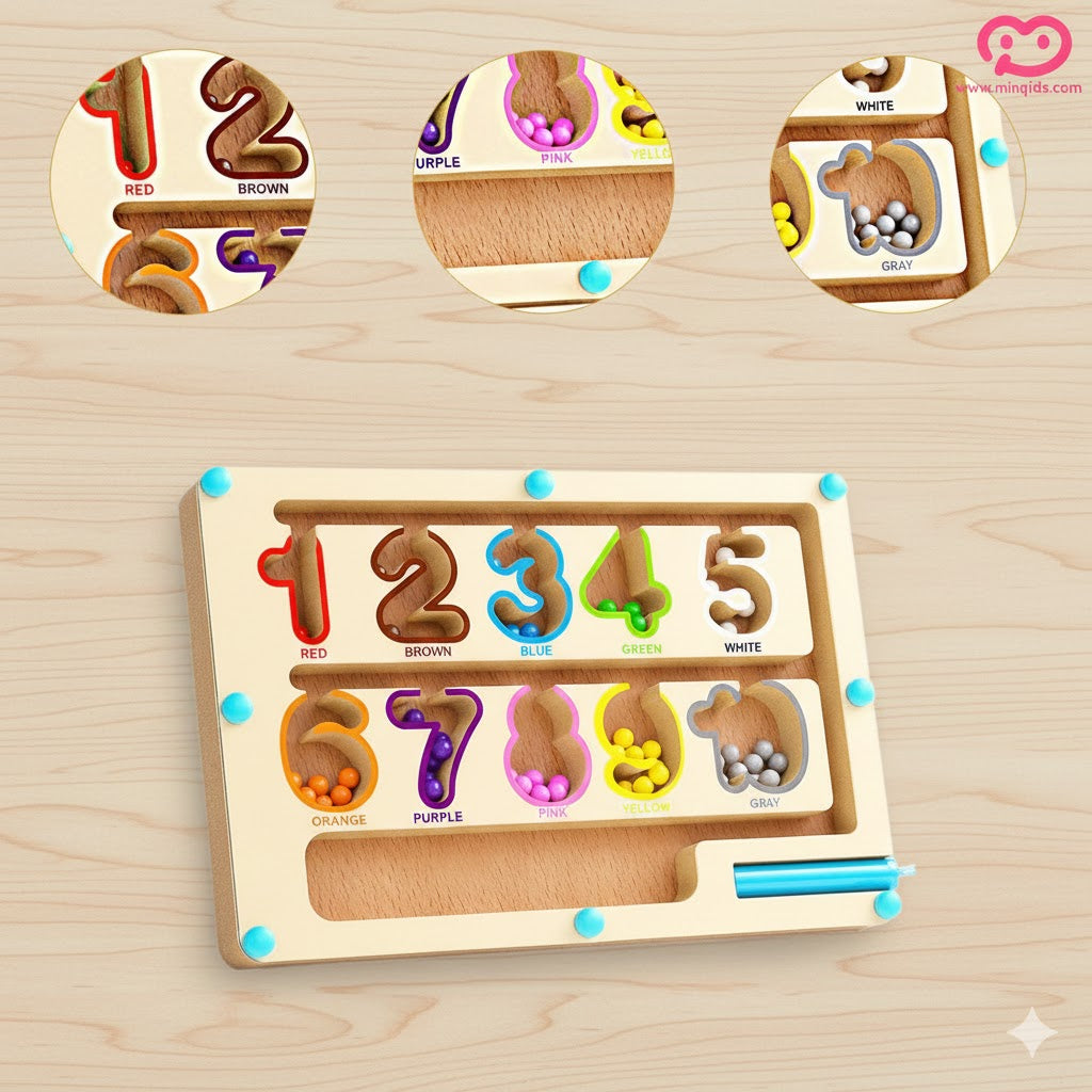 Magnetic Maze Game - Number : Color Classification Game | Premium Quality Wooden toy