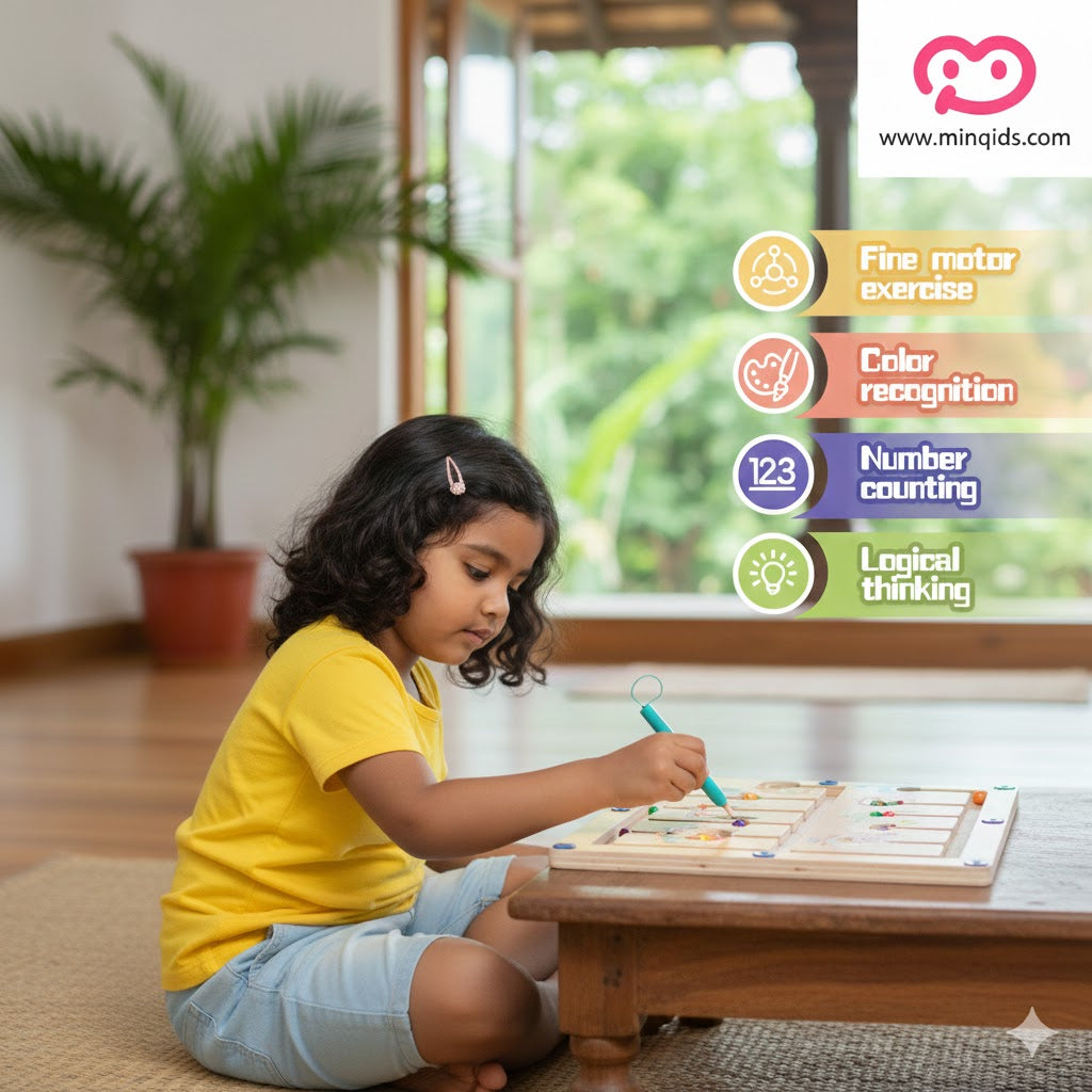 Magnetic Maze Game - Number : Color Classification Game | Premium Quality Wooden toy