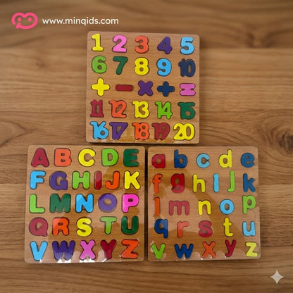 Learning ABCD, abcd & Numbers Wooden Educational Board
